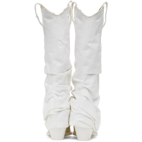  알썰틴 R13 White & 오프화이트 Off-White Mid Cowboy Denim Sleeve Boots 241021F115000