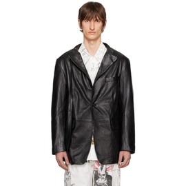 알썰틴 R13 Black Belt Collar Leather Jacket 241021M181000