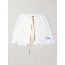 루드 RHUDE Straight-Leg Logo-Embroiderd Cotton-Fleece Shorts 1647597323629020