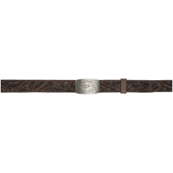  RRL Brown Hand-Tooled Belt 241435M131000