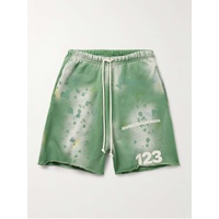 RRR123 Gym Bag Straight-Leg Logo-Print Paint-Splattered Cotton-Jersey Drawstring Shorts 1647597327285296