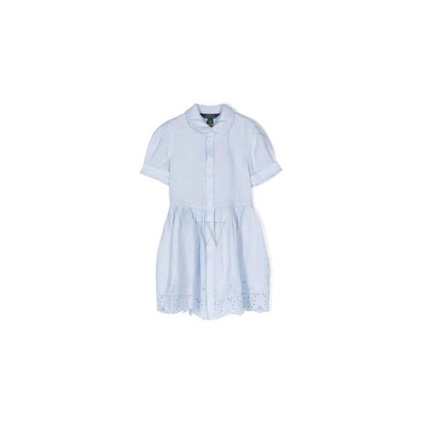폴로랄프로렌 폴로 랄프 로렌 Polo Ralph Lauren Girls Light Blue Linen Broderie Anglaise Shirt Dress 312901744001