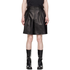 렉토 Recto Black Pleated Leather Shorts 241775M193000
