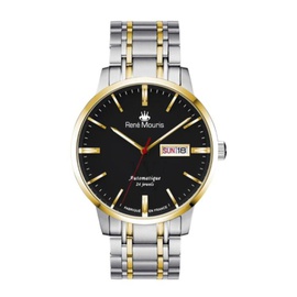 Rene 모우 Mouris MEN'S Noblesse Stainless Steel Black Dial Watch 10107RM2