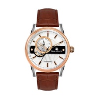 Rene 모우 Mouris MEN'S Orion Leather White Dial Watch 70101RM3