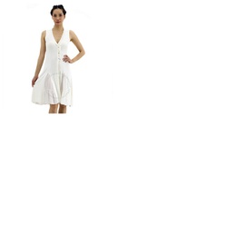 Roberto Cavalli Ladies Natural White Viscose And Silk V-Neck Dress IQM152-MH001-00051