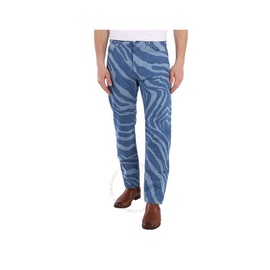 Roberto Cavalli Mens Blue Zebra Print Relaxed Fit Cotton Denim Jeans INJ265-VT004-04564