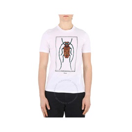 Roberto Cavalli Mens Optic White Crystal Embellished Beetle T-shirt JNR602-JD060-00053