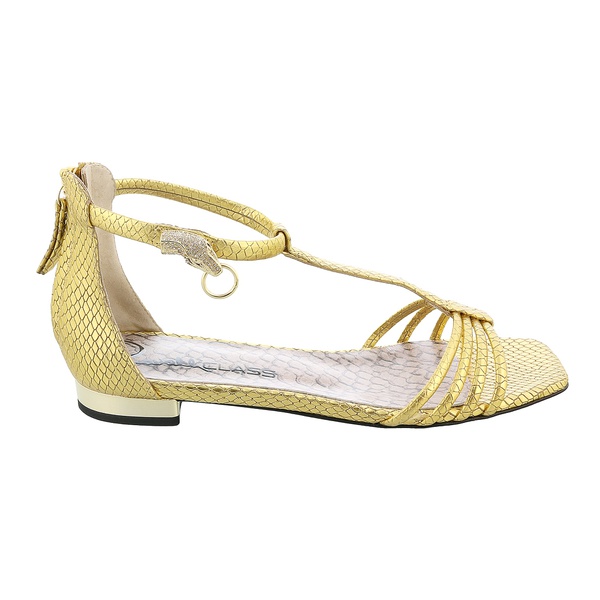  Roberto Cavalli Class Gold Leather Classic Flat Sandal With Straps- 5090001780868