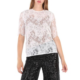 Roseanna Ladies White Cotton Lace T-Shirt, Brand Size 36 (US Size 2) S22MONZMARTIAL