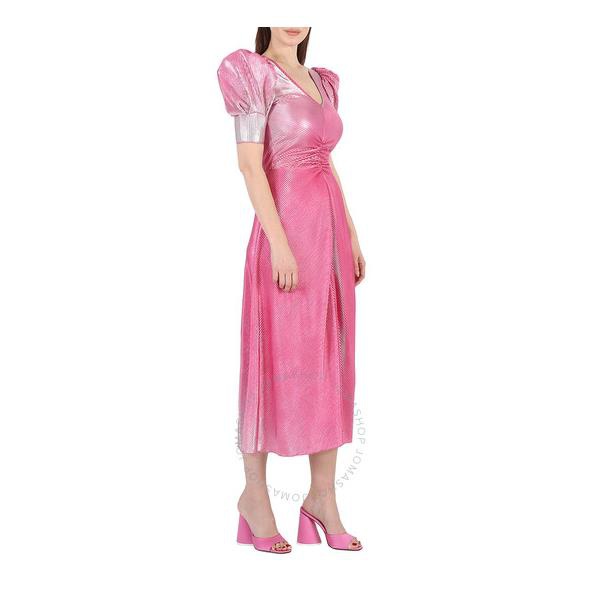  Rotate Ladies Silvery Pink Glo Puff-Sleeve Midi Dress 1000191979-Silvery Pink Glo