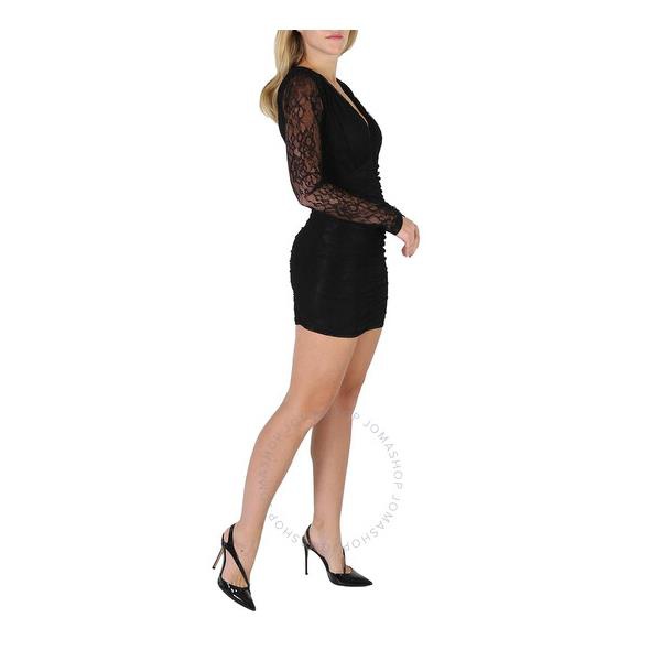  Rotate Ladies Black Mesh Lace Ruched Mini Dress RT2497 Black