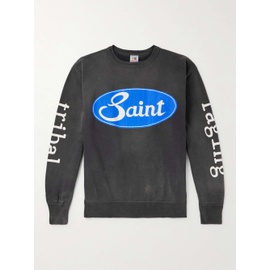 SAINT MXXXXXX Logo-Print Distressed Cotton-Jersey Sweatshirt 1647597310008254