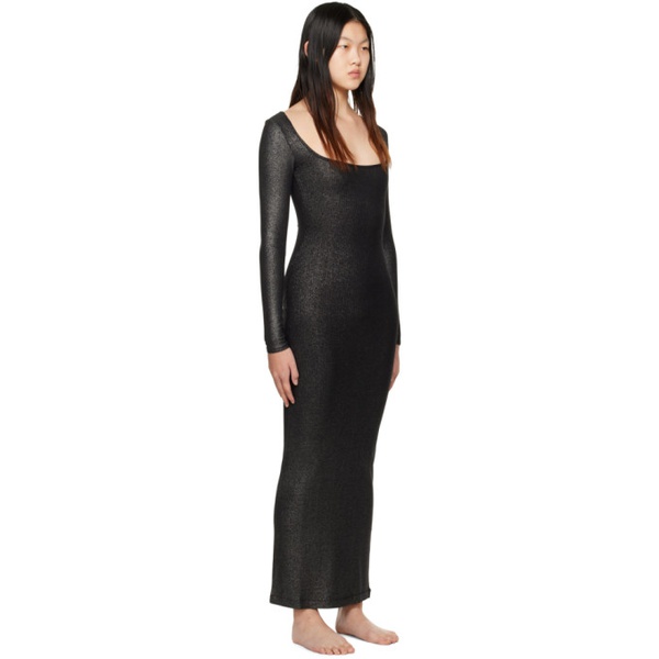  스킴스 SKIMS Black Soft Lounge Shimmer Long Sleeve Maxi Dress 231545F055013