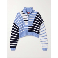 스타우드 STAUD Hampton cropped striped cotton-blend sweater 790769476