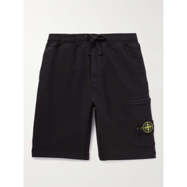 스톤아일랜드 STONE ISLAND Straight-Leg Logo-Appliqued Garment-Dyed Cotton-Jersey Drawstring Shorts 1647597314390030