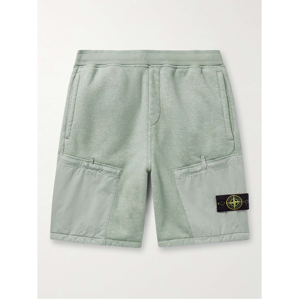 스톤아일랜드 스톤아일랜드 STONE ISLAND Straight-Leg Logo-Appliqued Twill-Trimmed Cotton-Blend Jersey Shorts 1647597314389609