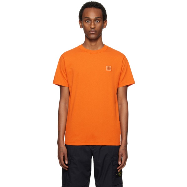 스톤아일랜드 스톤아일랜드 Stone Island Orange Fissato Garment-Dyed T-Shirt 241828M213038