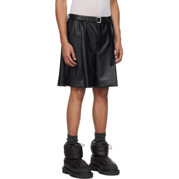  사카이 Sacai Black Belted Faux-Leather Shorts 241445M193032