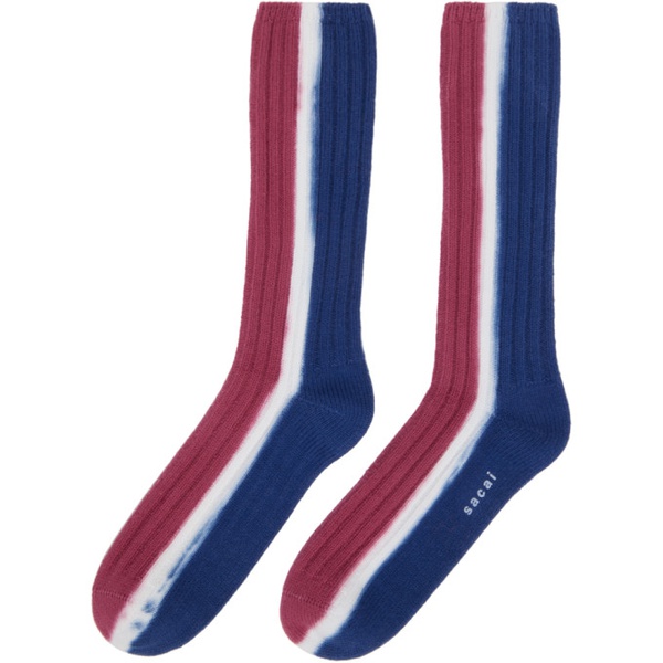  사카이 Sacai Red & Navy Vertical Dye Socks 241445M220004