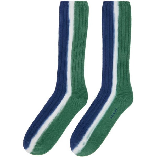  사카이 Sacai Green & Navy Vertical Dye Socks 241445M220005