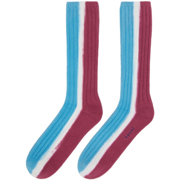  사카이 Sacai Red & Blue Vertical Dye Socks 241445M220006