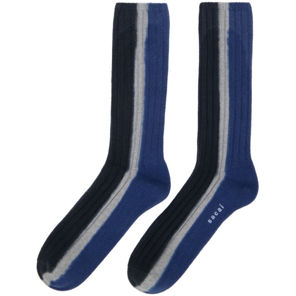  사카이 Sacai Black & Navy Vertical Dye Socks 241445M220007