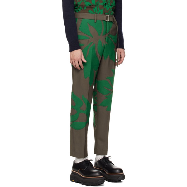  사카이 Sacai Taupe & Green Floral Applique Trousers 241445M191021