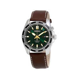 Seiko Kinetic Green Dial Brown Leather Mens Watch SKA791