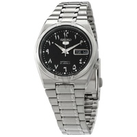 MEN'S Seiko 5 Stainless Steel Black Dial Watch SNK063J5
