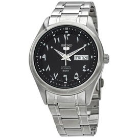 MEN'S Seiko 5 Stainless Steel Black Dial Watch SNKP21J1