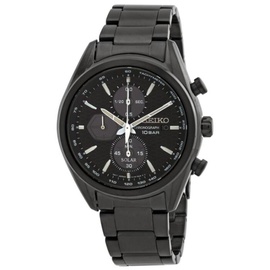 Seiko MEN'S Solar Chronograph Stainless Steel Black Dial Watch SSC773