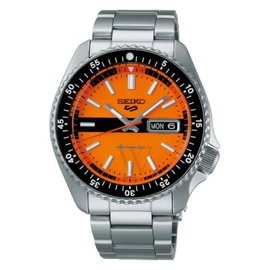Seiko MEN'S 5 Sports Stainless Steel Orange Dial Watch SRPK11