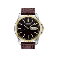 Seiko MEN'S 에센셜 Essentials Leather Black Dial Watch SUR360