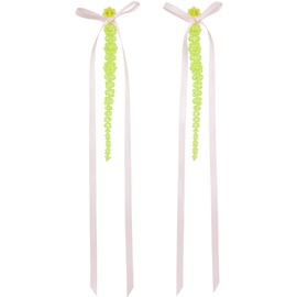 시몬 로샤 Simone Rocha Green & Pink Bow Ribbon Drip Earrings 232405F022017