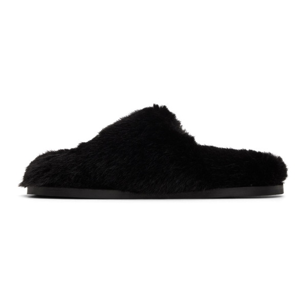  시몬 로샤 Simone Rocha Black Embellished Furry Slippers 232405F121000
