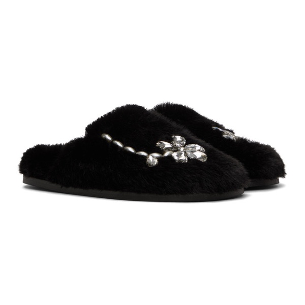  시몬 로샤 Simone Rocha Black Embellished Furry Slippers 232405F121000
