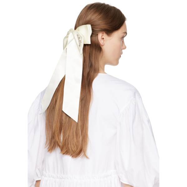  시몬 로샤 Simone Rocha 오프화이트 Off-White Embellished Satin Bow Hair Clip 241405F018004