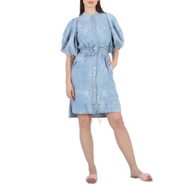 스텔라 맥카트니 Stella Mccartney Crinkle Blue Denim Puff Sleeve Dress 6D0108 3SPH09-4256