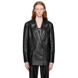 스텔라 맥카트니 Stella McCartney Black Oversized Faux-Leather Blazer 232471F057004