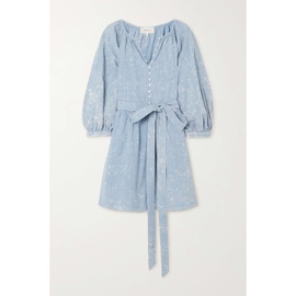 The GREAT. The Coast Walk striped bleached cotton-chambray mini dress 790723601