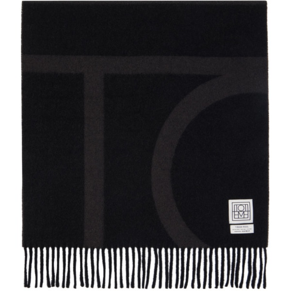  TOTEME Black Monogram Jacquard Wool Scarf 241771F028002