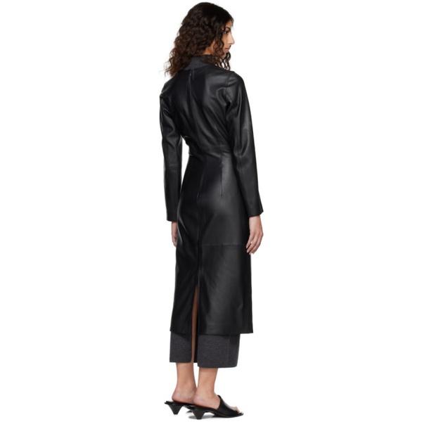  TOTEME Black Paneled Leather Midi Dress 231771F054008