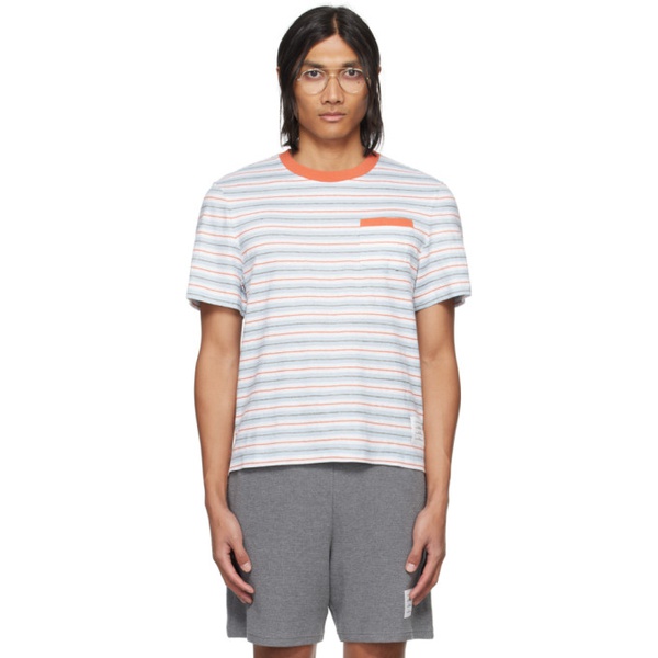 톰브라운 톰브라운 Thom Browne Orange & Blue Striped T-Shirt 241381M213011