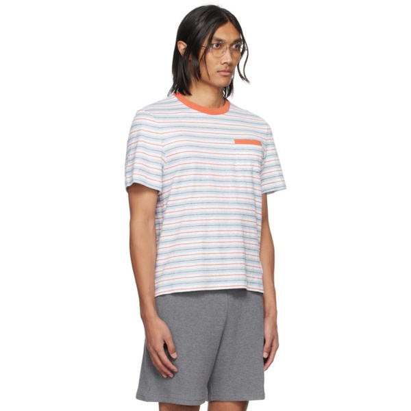 톰브라운 톰브라운 Thom Browne Orange & Blue Striped T-Shirt 241381M213011