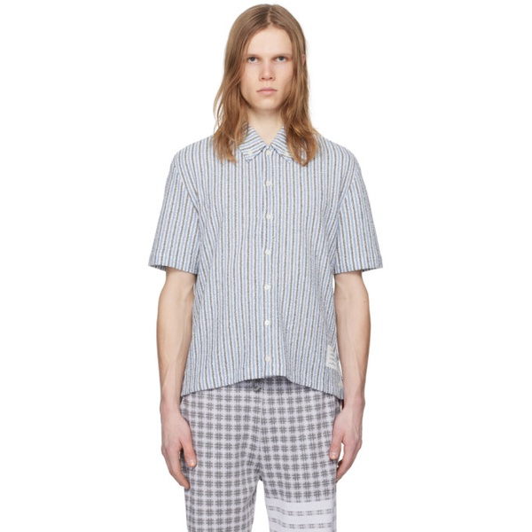 톰브라운 톰브라운 Thom Browne Blue & Gray Striped Shirt 241381M192048