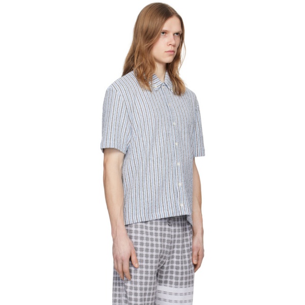 톰브라운 톰브라운 Thom Browne Blue & Gray Striped Shirt 241381M192048