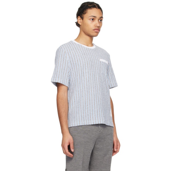 톰브라운 톰브라운 Thom Browne Blue & Gray Striped T-Shirt 241381M213031
