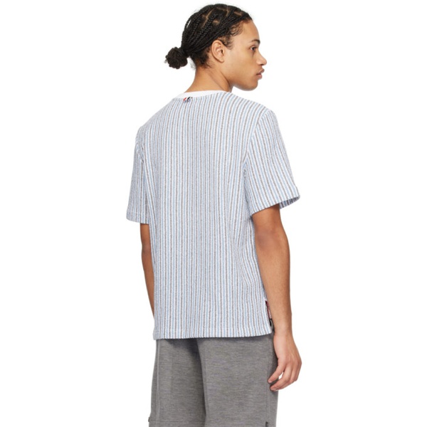 톰브라운 톰브라운 Thom Browne Blue & Gray Striped T-Shirt 241381M213031