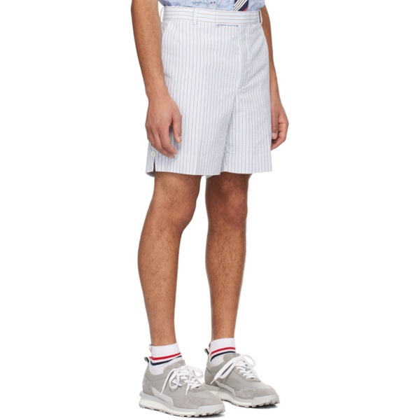 톰브라운 톰브라운 Thom Browne White & Blue Striped Shorts 241381M193016